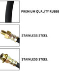 Three views of Universal 18-Inch Rubber Brake Hose, showing stainless steel connectors and premium rubber material