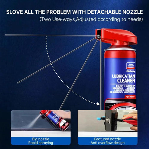 Specialist Silicone Lubricant Spray With Dual Straw Sprays For Doors, Hinges, Bikes, Sewing Machines, Garage Doors And Metal Parts Fast Drying, Non Sticky Slick Long Lasting Lubrication 6.76 Oz, showing nozzle features.
