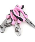 Three pink forged steel pliers from 220 piece Pink Tool Set For Women Home Repair Kit for DIY projects and everyday fixes.