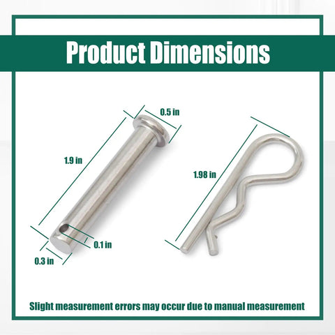 Heavy-Duty Clevis Pin And Clip Kit Replacement For Husqvarna Tiller Drive, Replaces 532132673 And 532003146, 1.9 in pin and 1.98 in clip dimensions