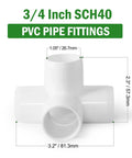 3/4 Inch SCH40 PVC Pipe Fittings, 4 Way PVC Pipe Fittings 3/4 Inch White SCH40 Furniture Grade Connectors Elbow Corner Side Outlet Tee for DIY projects
