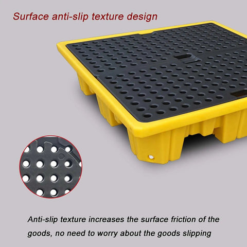 Heavy Duty Plastic Spill Pallet For Oil Drums And Industrial Liquids With Leak Proof Deck and anti-slip texture design