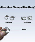Heavy Duty Stainless Steel Hose Clamps Assortment Kit With Adjustable Worm Gear Band For Garden And Auto Radiator Pipes 6 To 101mm Silver, 6-12 mm and 10-16 mm