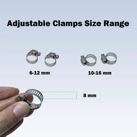 Heavy Duty Stainless Steel Hose Clamps Assortment Kit With Adjustable Worm Gear Band For Garden And Auto Radiator Pipes 6 To 101mm Silver, 6-12 mm and 10-16 mm