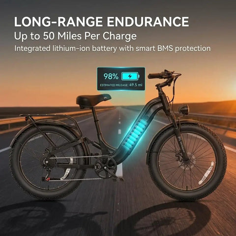 Powerful 2000W Peak Electric Mountain Bike With 864Wh Battery And Step Through Frame Delivers 40 To 80 Mile Range
