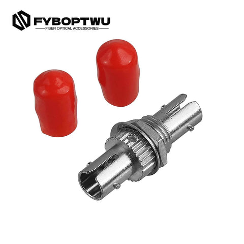 ST To ST Fiber Optic Coupler Adapters 50 Pack With Ceramic Ferrule For Extending Single Mode Cables shown with protective caps