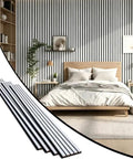 Premium Wood Slat Acoustic Panels Feature Heavy Duty Sound Absorption Tech Ideal For Epic Gaming Room Accent Walls And Home Theater Backdrops Available In Clean White Marble Finish displayed by a modern bedroom.