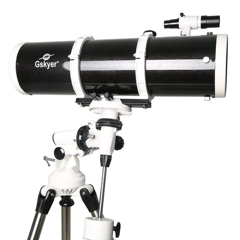 Side view of a 130mm Reflector Telescope with Equatorial Mount for beginners, 5 inch aperture, ideal for moon and planets.