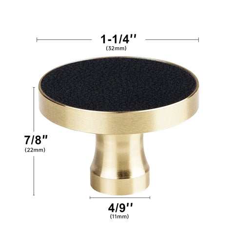 10 Pack Brass Round Cabinet Knobs One And One Quarter Inch Diameter Gold Drawer Pulls For Cabinets Dressers Closets Slick Solid Brass Hardware For Modern Home Decor, close-up view.