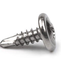 Badass 100 Pack Number 8 X Half Inch 410 Stainless Wafer Head Phillips Self Drilling Sheet Metal Tek Screws close-up view.