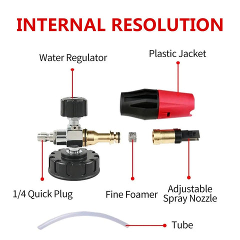 Components of Foam Cannon Kit With Short Pressure Washer Gun For Cars 1 L Snow Foam Lance With 1 Quarter Inch Quick Connector