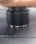 Heavy Duty 304 Stainless Steel Coffee Tamper And Espresso Distributor With Gravity Adaptive Design For Dead On Tamping And Zero Fuss Home Barista Shots Straight Out Of Your Kitchen Cabinet, close-up view of rebound design.