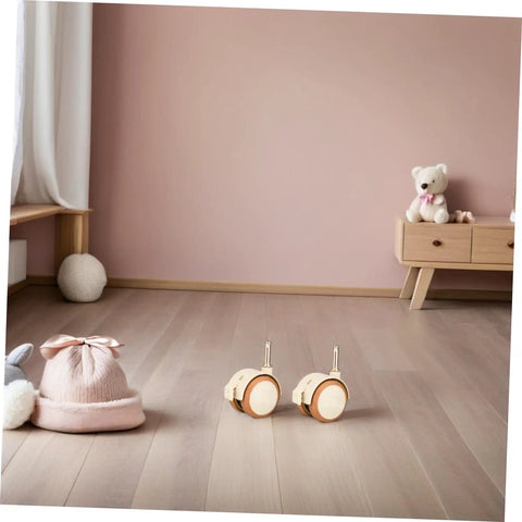 Swivel Caster Wheels With Brakes, Rubber Stem Casters For Furniture Replacement displayed on nursery floor