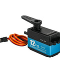 Heavy Duty Digital Servo Boasting Full Metal Gears And Badass 12Kcm Torque For Rc Vehicles Featuring Reliable 270 Degree Rotation and Rig Ready Precision Handling, showing servo design with multi-colored wires.