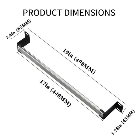 Dimensions of All In One 19 Inch DIN Rail Chassis Bracket Kit For 35mm DIN Mounted Gear showing length and bracket size.