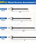 Bulk 480Pcs Wood Screws Kit With Size 10 Deck Screws In Four Sizes For DIY Projects Rust Resistant Torx Bits Included Flat Head Black Finish Handy For Woodworking Decks Fences And Quick Fixes