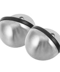 Two Pack Stainless Steel Door Stoppers With No Drill Adhesive Installation hemispherical design.