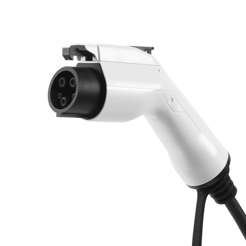 Level 1 And Level 2 Portable EV Charger, 16 Amp, 90-260V, 3.5KW, 16 Ft Cable With NEMA 5-15 Plug, close-up of charging connector