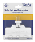 3 Outlet Wall Tap With 180 Degree Swivel Grounded UL Listed Swivel Outlet Extender And Plug Adapter White No Fuss Space Saving