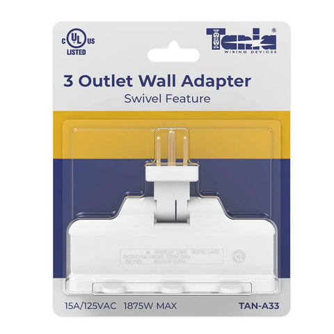 3 Outlet Wall Tap With 180 Degree Swivel Grounded UL Listed Swivel Outlet Extender And Plug Adapter White No Fuss Space Saving