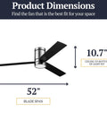 Dimensions of Espy Ceiling Fan With 52 Inch Blade Span In Gun Metal, Modern Contemporary Design, Integrated LED Light