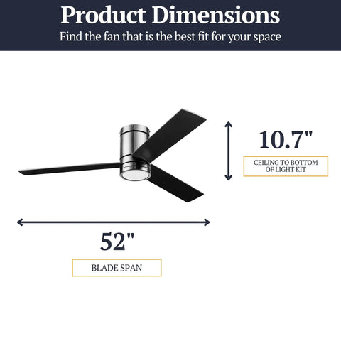 Dimensions of Espy Ceiling Fan With 52 Inch Blade Span In Gun Metal, Modern Contemporary Design, Integrated LED Light