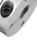 Close-up of a silver clamp-tight diaphragm coupling (10mm x 19mm) showing a hex socket set screw.