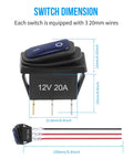 Dimensions of 12V Waterproof Rocker Switch Five Pack with Three 20 CM Detachable Wires SPST Three Pin On Off Toggle Snap In Square Design