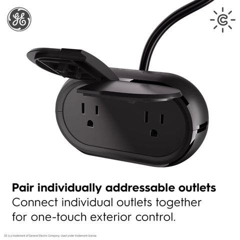 Cync Outdoor Smart Plug With Bluetooth And Wi-Fi Weather-Resistant Outlet Socket showcasing two sockets, black finish