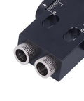 Detailed view of Bulletproof Aluminum Pocket Hole Jig With Dead On 15 Degree Angle Guide and inch metric scale for precise drilling.