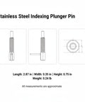 Line drawing of Heavy Duty Stainless Steel Indexing Plunger Pin With Tough L Handle, dimensions 2.87in length, 0.35in width.