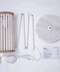 Boho Chic Floor Lamp With White Wood Beaded Shade For Bedroom, Living Room, And Girl Room disassembled parts layout.