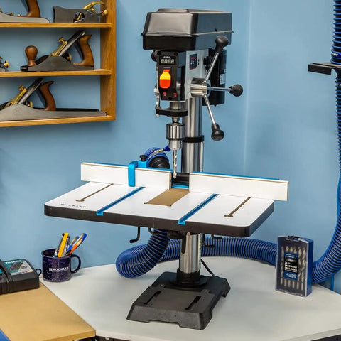 Beefy Drill Press Table and Fence for Rock-Solid, Repeatable Drilling with Large Work Surface and Dual T-Track System