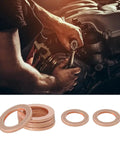 Mechanic using tool with Oil Drain Plug Gasket Set 14mm Copper Crush Washers 10 Pack for leak prevention below.