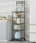 Five Tier Heavy Duty Storage Rack With Smooth Swivel Rolling Wheels Industrial Platform Shelving Unit For Garage Home Organization Rock Solid Rust Coated Steel Frame with kitchen items.
