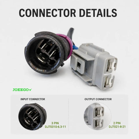 Connector details of a Heavy Duty 48V To 12V Dc Dc Converter with 3 pin input and 2 pin output connectors.