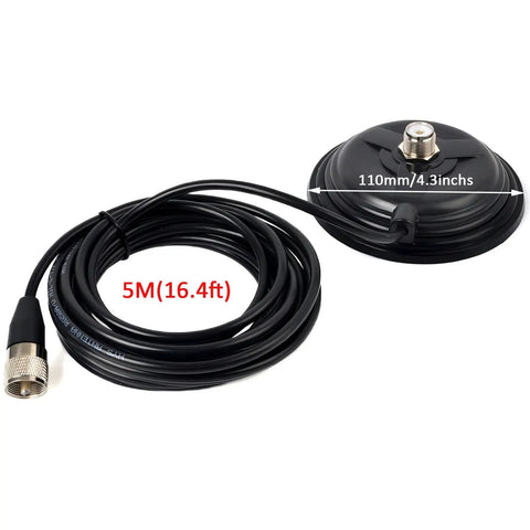 Magnetic Vehicle Antenna Mount With A 4.3 Inch Base And Heavy Duty Hold, 16.4 Ft RG58 Coax Cable, SO-239 Style, PL-259 Connector