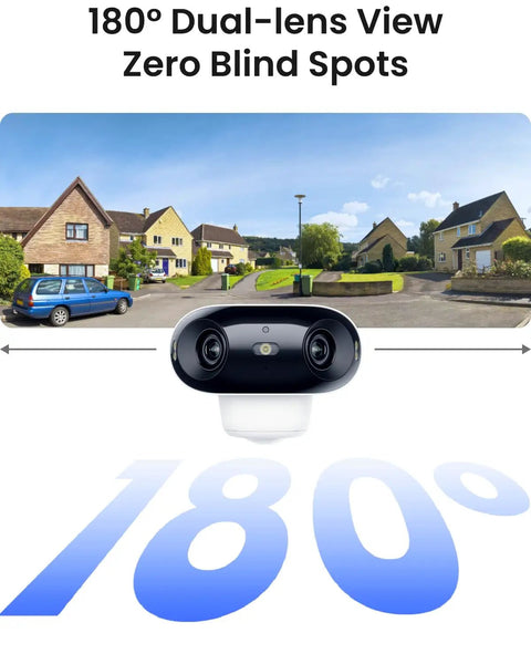 Argus 4 Pro 4K Solar Outdoor Wireless Camera With 180 Degree Dual Lens 8MP ColorX Night Vision showing wide dual-lens view