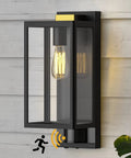 Motion Sensor Outdoor Wall Light Dusk To Dawn Black Square Exterior Lantern For Porch And Garage Three Mode Setting With Easy Adjustable Panel Modern Wall Mount Lights Bulb Not Included