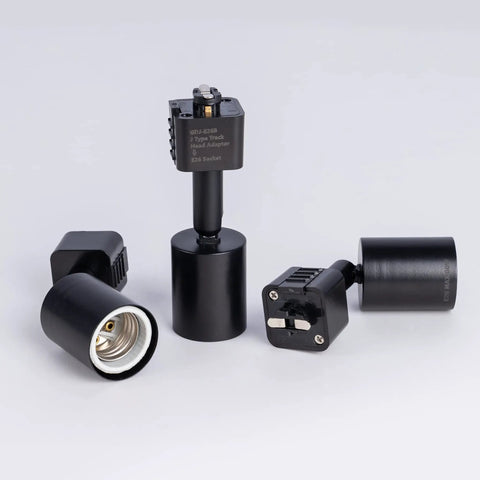 J Type Track Lighting Heads To E26 Medium Screw Base Adapters, Direction Adjustable, Slick Black Finish, Pack Of 12, Bulbs Not Included