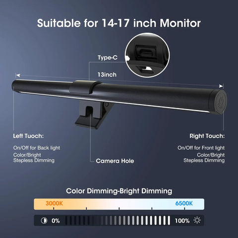 Monitor Light Bar For Laptop And Desk Use, Eye Care Screen Lamp With No Glare, Dual Lighting, Three Color Modes, Blue Light Filter