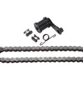Product focus keyword is: Upgrade Your Mini Bike Ride With Heavy Duty Steel Alloy Chain Roller Tensioner 420 Kit For Baja Trailmaster Plus Spring And Master Link To Fix Loose Chains Fast On 212cc 196cc 6.5HP Engines. Black steel 420 chain kit with tensioner, spring, and master link