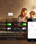 Woman and child using 4 Gang WiFi Smart Light Switch No Screw Panel Single Pole with Alexa Google Home app control on phone