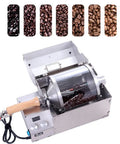 Fully Automatic Coffee Roaster With Heavy Stainless Steel Drum, Electric Bean Roasting Machine with quartz drum and coffee beans inside.