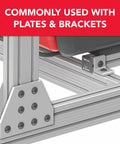 Centered Slide In Economy T Nuts 1/4-20 Stainless Steel, 18-8 Finish, 10 Series Aluminum Extrusions shown with plates