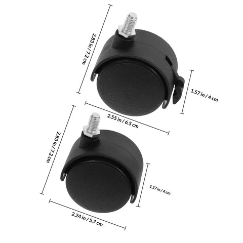 Rock Solid 2 Inch Universal Swivel Caster Wheel Set With M8 Threaded Stem Replacement For Office Chair, black polyurethane wheels.