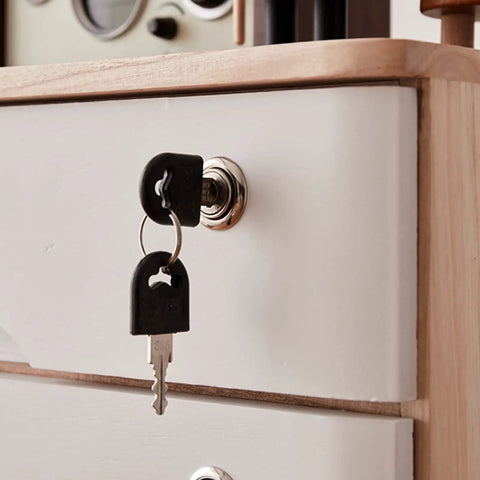 Close-up of lockable drawer on Wooden Desktop File Cabinet Organizer With Lockable Drawers For Home Or Office