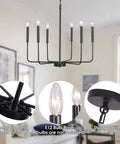 Black 6 Light Farmhouse Chandelier With Industrial Iron Vibe For Dining Room Living Room Kitchen Island And Foyer