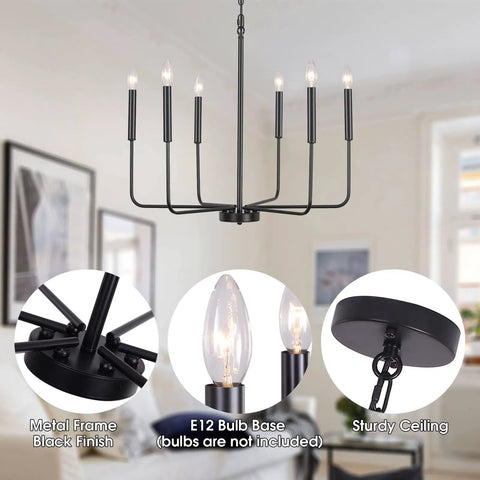 Black 6 Light Farmhouse Chandelier With Industrial Iron Vibe For Dining Room Living Room Kitchen Island And Foyer