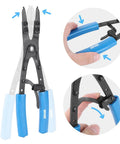 Beefed-Up Heavy Duty 2 Piece 10 Inch Multi Angle Internal And External Circlip Pliers Set with spring lock shown in use